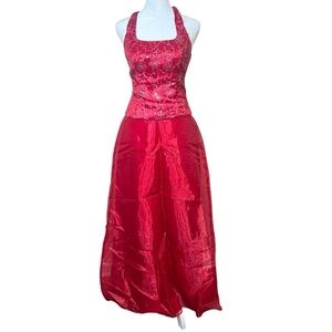 Authentic Vintage Y2K Red Sequin Prom Dress Corset 2-Piece Blondie Nites Jaslene